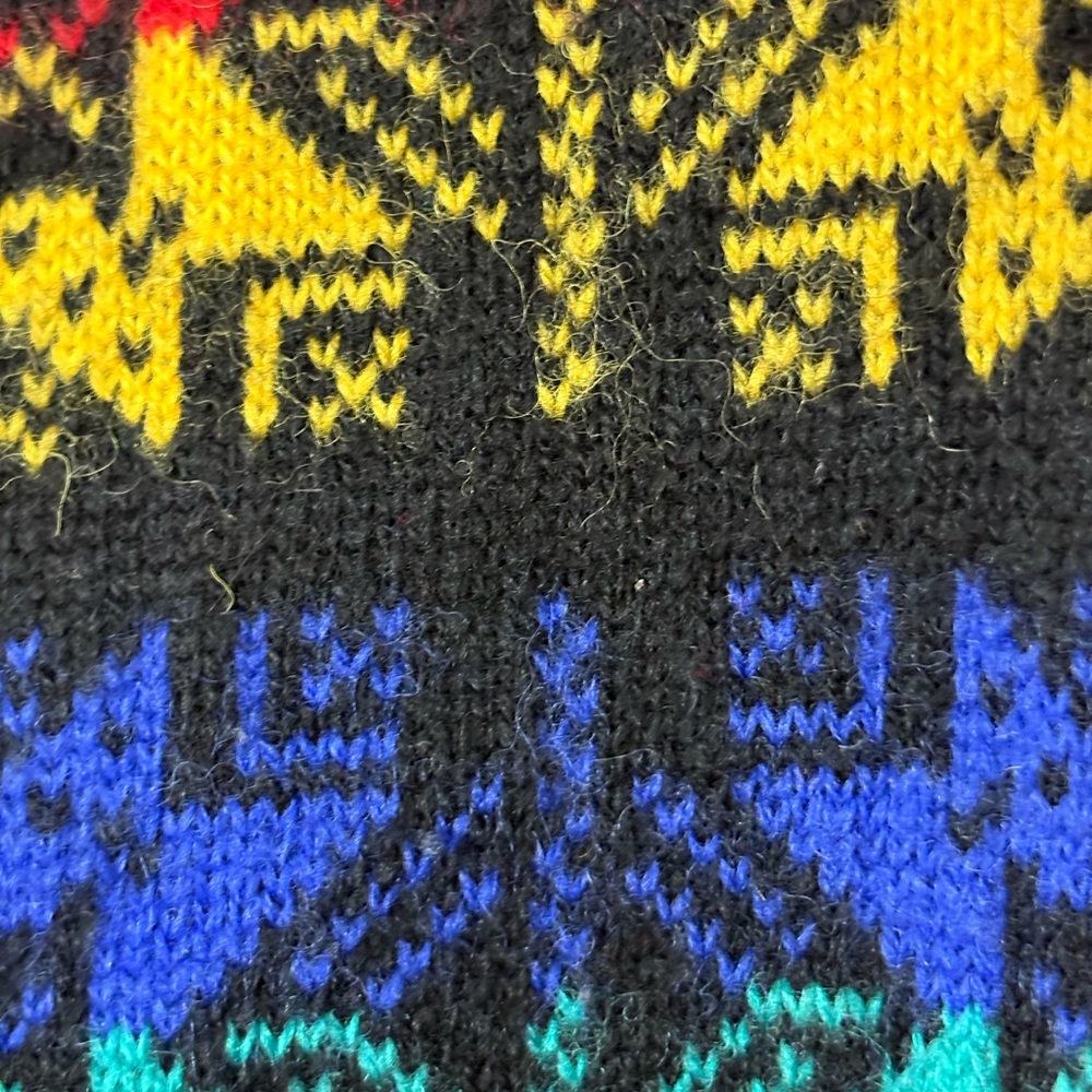 Vintage Cambridge Dry Goods Shetland Wool Black Rainbow Star Snowflake Sweater M - Picture 6 of 16